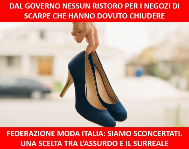 Decreto Ristori Bis: Federazione Moda Italia sconcertata dall'esclusione dei negozi di scarpe dai ristori
