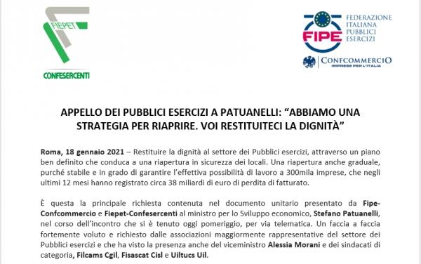Appello dei Pubblici Esercizi a Patuanelli: “Abbiamo una strategia per riaprire. Voi restituiteci la Dignità”